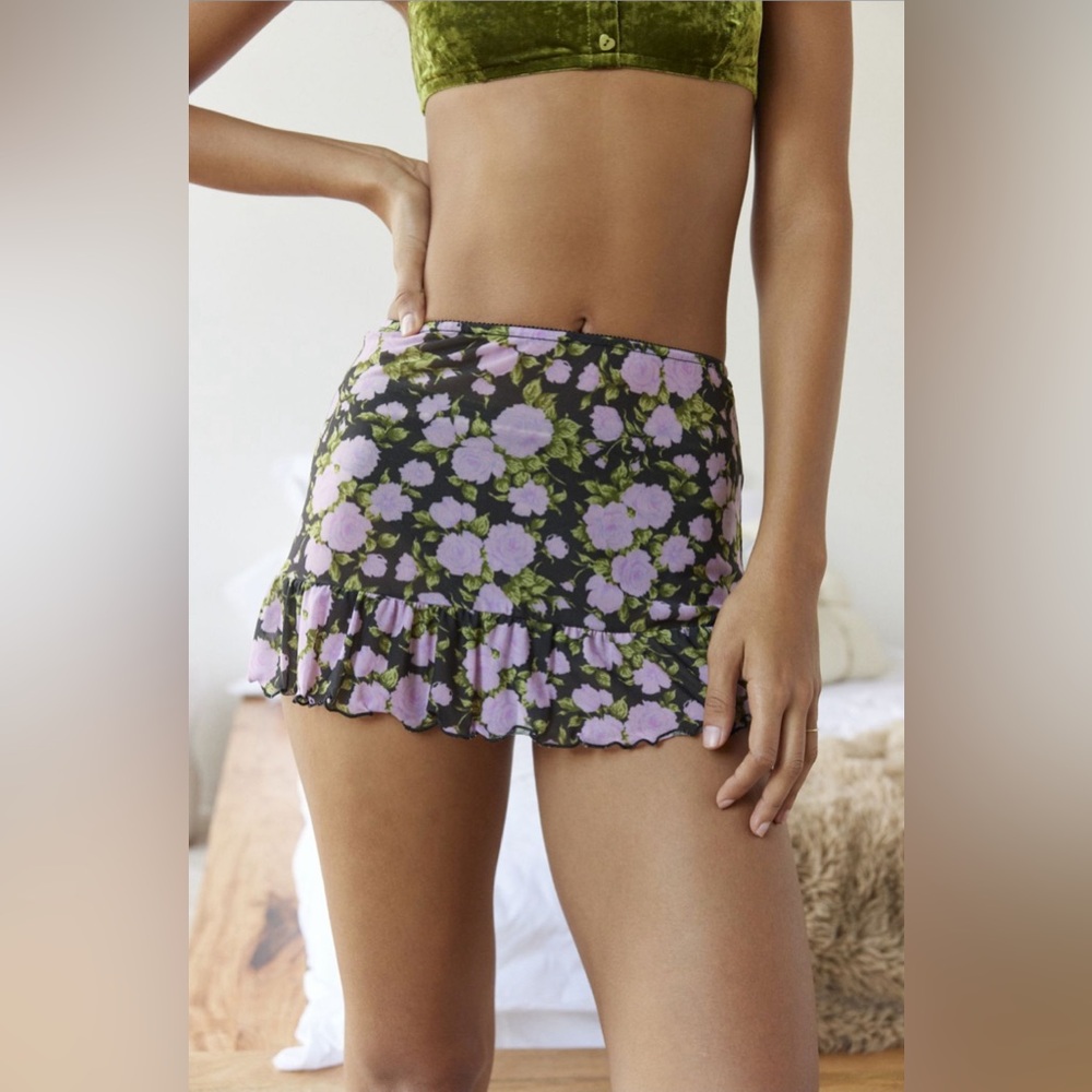 Floral Mesh Micro Mini Skirt